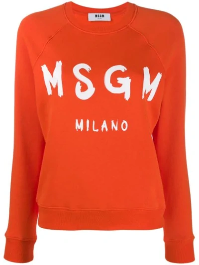 Msgm Logo Print Crew Neck Sweater In Orange
