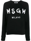 Msgm Logo Print Crew Neck Sweater In Black