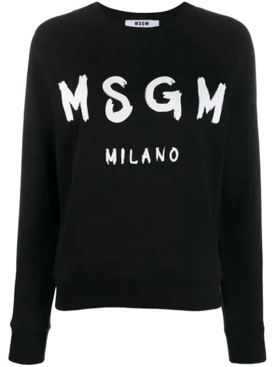 Msgm Logo Print Crew Neck Sweater In Black