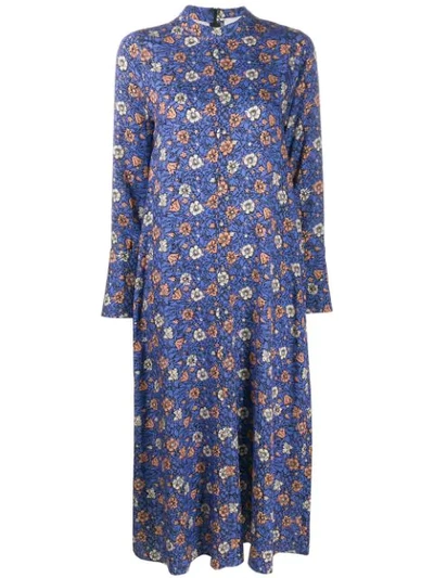 Alysi Floral Print Long-sleeved Dress In Blue