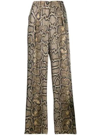 Victoria Beckham Snakeskin Effect Straight Trousers In Black
