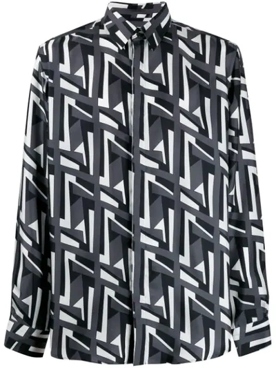 Fendi Geometric Ff Logo Print Shirt In Black