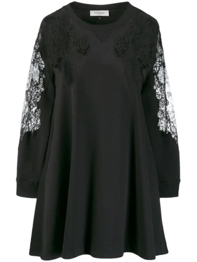 Valentino Asymmetric Lace Embellished Flared Dress In Black