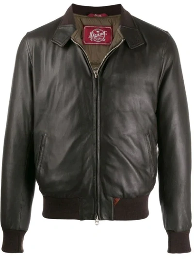 Stewart Leather Bomber Jacket In Red