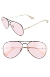 Gucci Two-tone Metal Aviator Sunglasses In Black/ Pink/ Gold