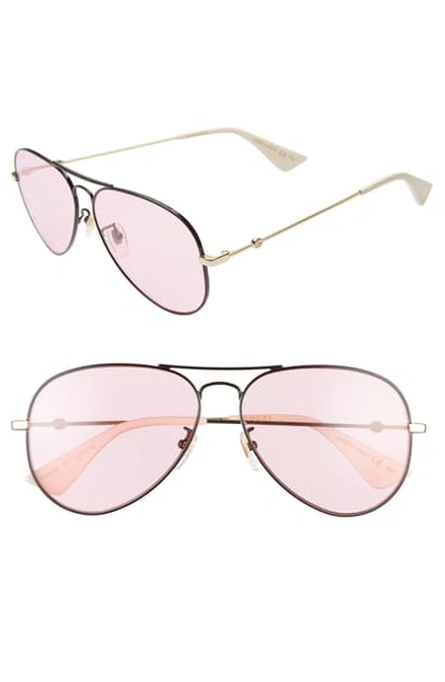 Gucci Two-tone Metal Aviator Sunglasses In Black/ Pink/ Gold