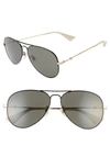 Gucci 60mm Aviator Sunglasses In Black/ Black/ Gold