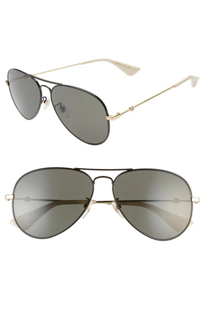 Gucci 60mm Aviator Sunglasses In Black/ Black/ Gold