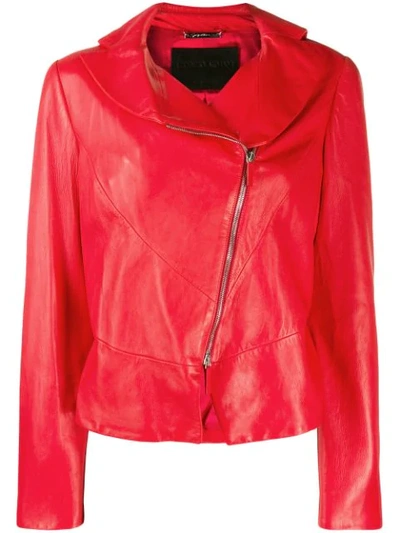 Giorgio Armani Diagonal Zip Biker Jacket In Red