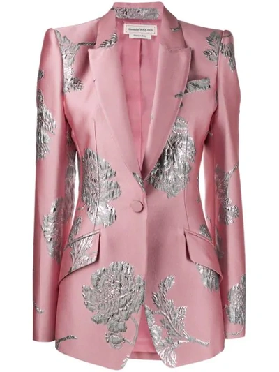 Alexander Mcqueen Floral Brocade Blazer In Pink