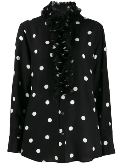 Dolce & Gabbana Ruffled Collar Polka Dot Blouse In Black