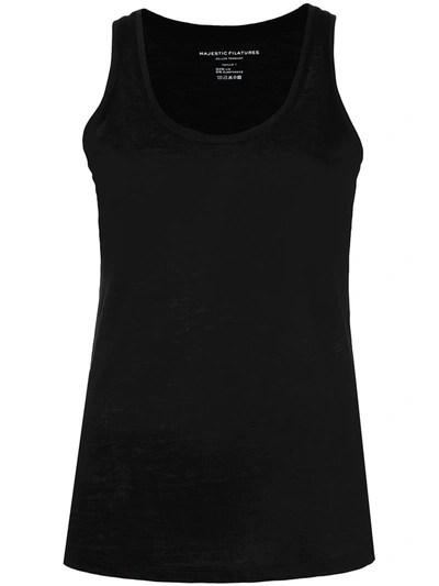 Majestic Round Neck Linen-blend Vest In Black