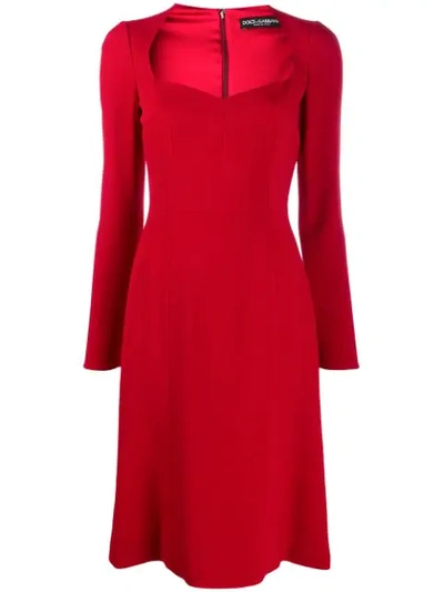 Dolce & Gabbana V-neck Midi Dress In Red