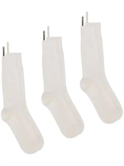 Jil Sander Logo Socks 3 Pack In 100 White