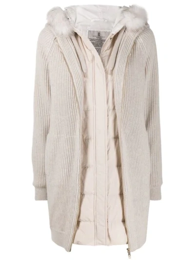 Brunello Cucinelli Ribbed Knit Parka In Neutrals