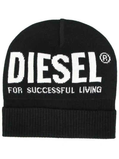 Diesel Contrast Logo Beanie In Black