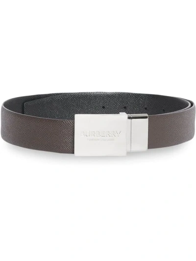 Burberry Reversible Plaque Buckle Grainy Leather Belt In Brown
