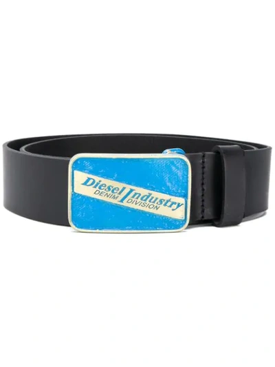 Diesel Enamelled Logo Buckle Belt In Black