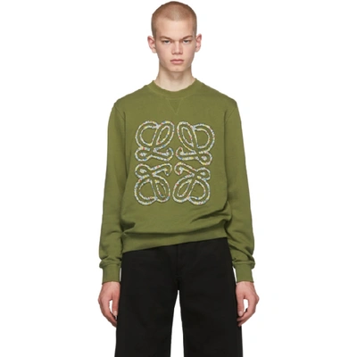 Loewe Green Cotton Embroidery Knitwear In Military Green