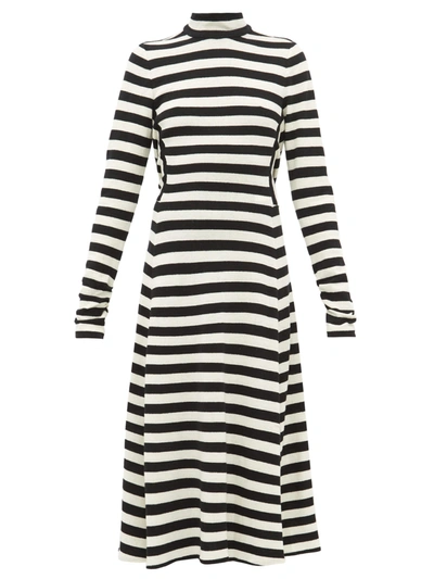 Marc Jacobs Stripe Long Sleeve Midi Sweater Dress In Ivory/black