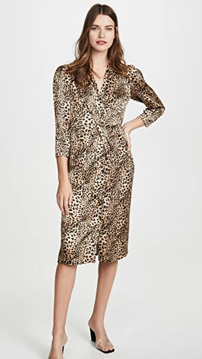 Rebecca Taylor Women's Lynx-print Short-sleeve Ruffle Silk Dress In Oat Combo