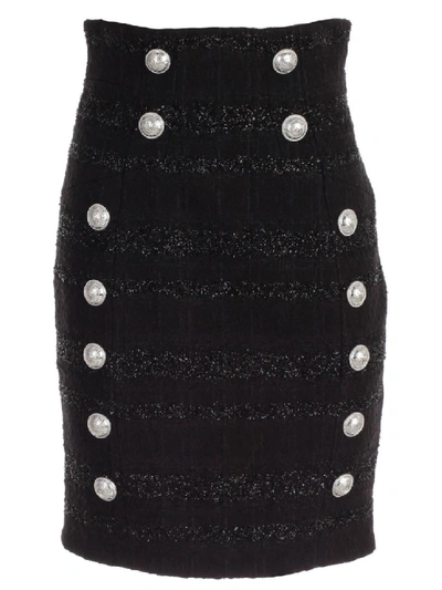 Balmain Skirt Pencil High Waist Tweed In Black