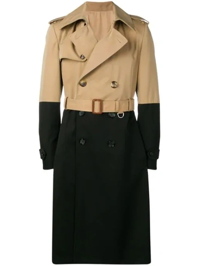 Alexander Mcqueen Colorblocked Cotton-gabardine Trench Coat In Beige