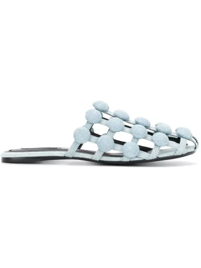 Alexander Wang Amelia Studded Denim Slippers In Blue