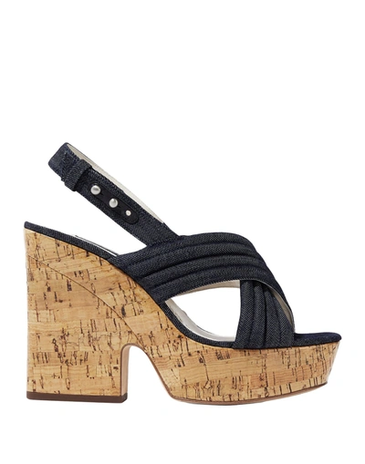 Alice And Olivia Alice + Olivia Woman Charlize Quilted Denim Platform Slingback Sandals Navy In Blue