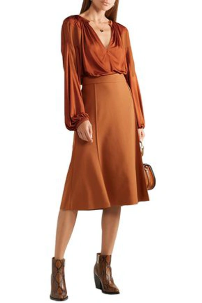 Chloé Crepe-paneled Satin-jersey Blouse In Copper