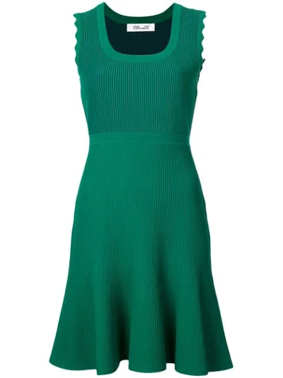 Diane Von Furstenberg Adi Flared Ribbed-knit Mini Dress In Green