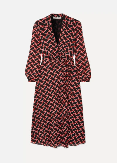 Diane Von Furstenberg Phoenix Vintage Weave-print Mesh Wrap Dress In Vintage Weave Black