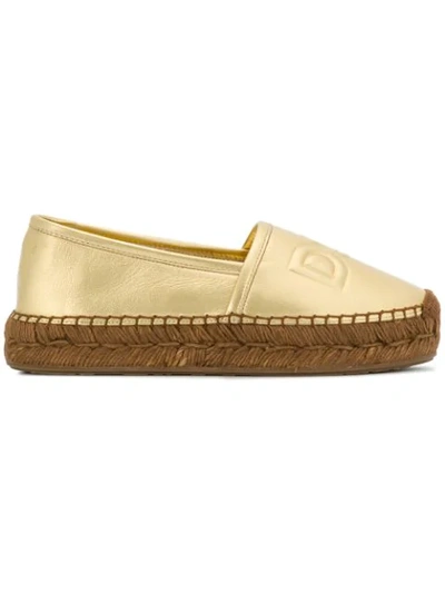 Dolce & Gabbana Logo-embossed Metallic Leather Espadrilles In Metallic