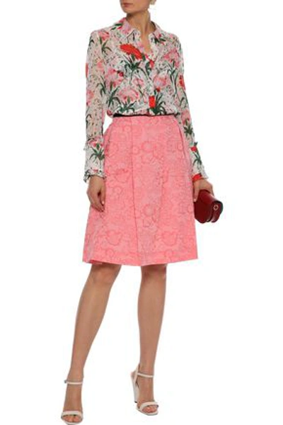 Erdem Ari Pleated Jacquard Skirt In Pink