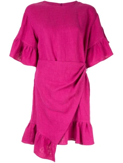 Goen J Asymmetric Wrap-effect Ruffle-trimmed Linen Mini Dress In Pink
