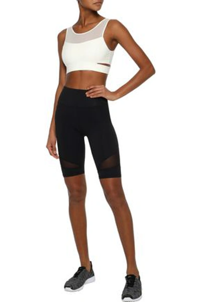 Iris & Ink Mesh-paneled Cutout Stretch Sports Bra In Off-white