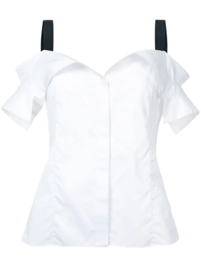 Jason Wu Cold-shoulder Grosgrain-trimmed Cotton-poplin Top In White