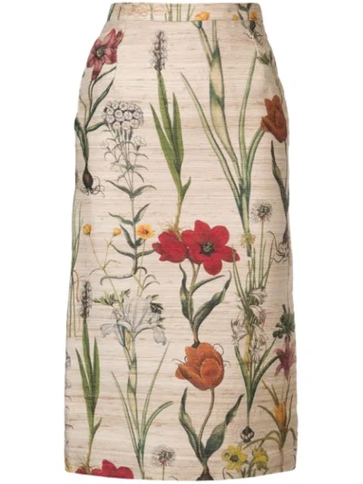 Oscar De La Renta Printed Silk-blend Pencil Skirt In Multi