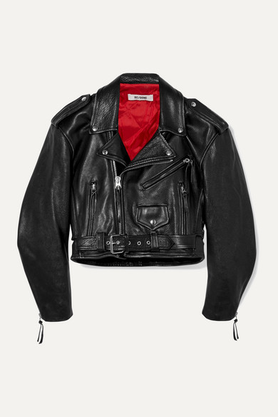 Re/done 80s Cropped Leather Biker Jacket In Black | ModeSens
