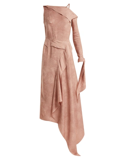 Roland Mouret Bruce One-shoulder Draped Silk-blend Jacquard Midi Dress In Antique Rose