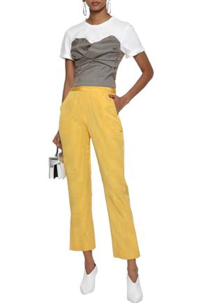 Rosie Assoulin Oboe Cropped Silk And Wool-blend Moire Straight-leg Pants In Marigold