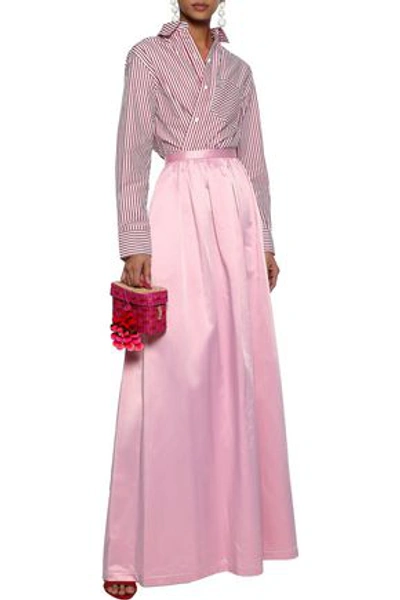 Rosie Assoulin Gathered Cotton-blend Satin Maxi Skirt In Baby Pink