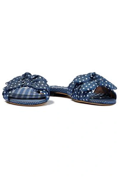 Tabitha Simmons Cleo Bow-embellished Polka-dot Twill Slides In Navy