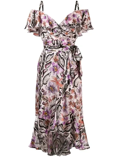 Temperley London Ruffled Printed Hammered Silk-satin Midi Dress In Pink