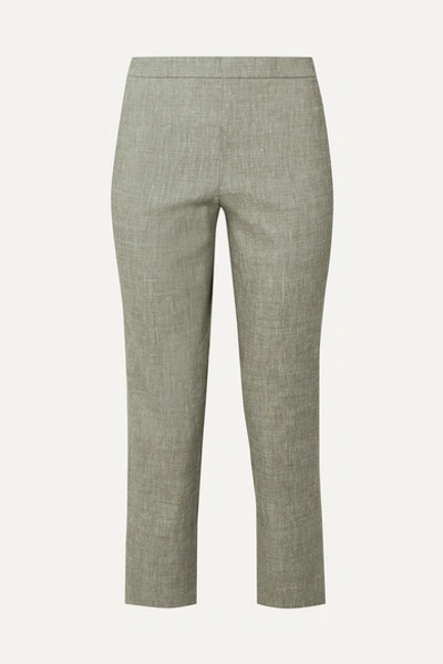 Theory Organic Linen-blend Straight-leg Pants In Gray
