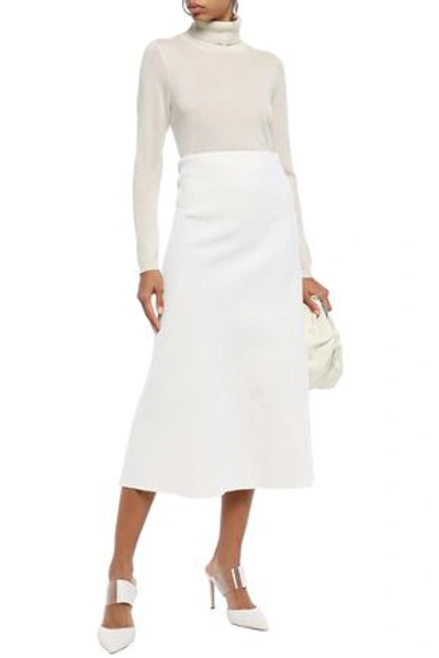 Tibi Flared Ribbed-knit Midi Skirt In Cream