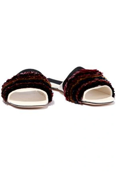 Sanayi313 Chachacha Fringed Raffia And Canvas Slides In Off-white