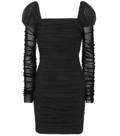 Rebecca Vallance Frenchie Ruched Stretch-mesh Mini Dress In Black