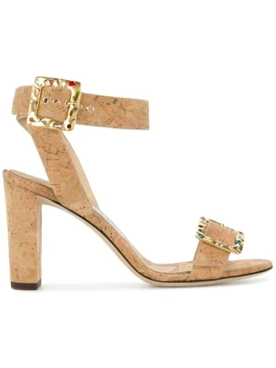 Jimmy Choo Dacha 85 Natural Cork Sandals With Jewelled Buckle In Neutrals