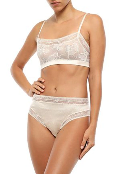 Eres Farniente Ivresse Satin-jacquard And Stretch-leavers Lace Mid-rise Briefs In Cream